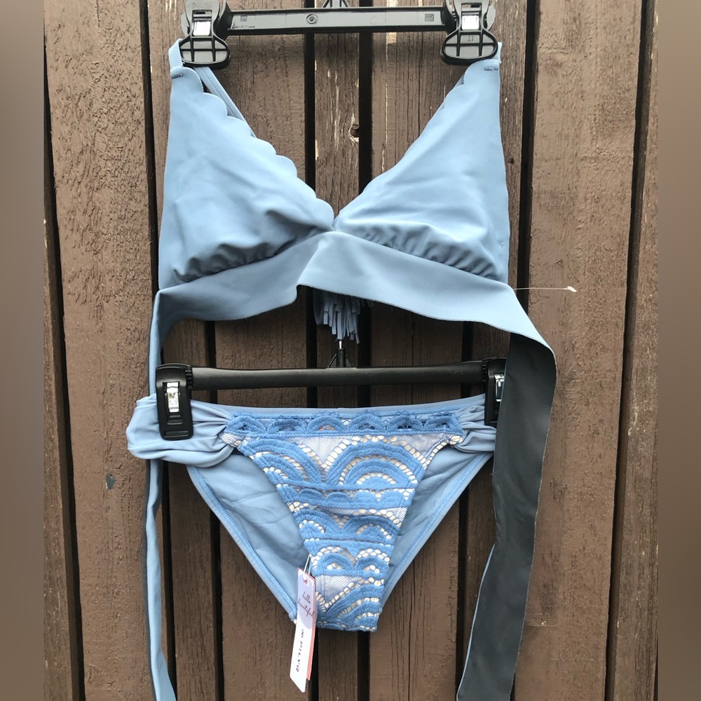 Pilyq 2 pcs set $144 Sky Blue bikini top & Fanned bikini Bottom sz S